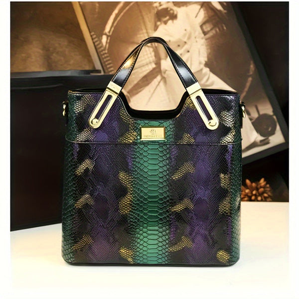 Women’s Large Capacity Vintage Crocodile Satchel – Crossbody & Shoulder Bag, Stylish Leather Handbag for Daily Use & Travel goobingoo