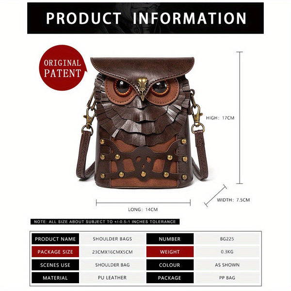 Women’s Medieval Steampunk Owl Mini Crossbody Bag – Studded Buckle Shoulder Bag for Renaissance Fairs goobingoo