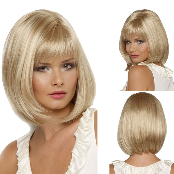 Women's Light Golden Air Bangs Bob Wig – Textured Short Hair for a Natural, Versatile Look goobingoo