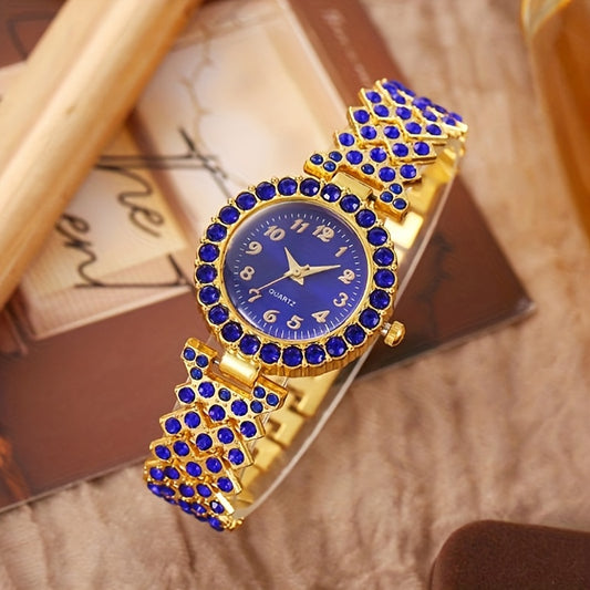 6pcs/Set Luxury Women's Watch And Fashion Jewelry Set, Elegant Rhinestone Quartz Watch Fashion Timepiece Jewelry Set