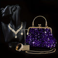 5-Piece Women’s Sequin Evening Clutch & Jewelry Set – Crossbody Dinner Bag with Necklace, Earrings, Bracelet & Ring goobingoo