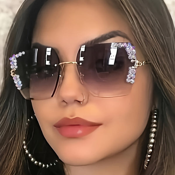 Women’s frameless gradient lens glasses with starry sky design. Trendy, lightweight, and casual accessory perfect for daily wear or gifting. goobingoo