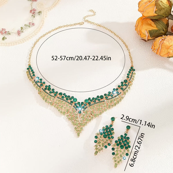 Green Necklace and Earrings Set for Women - Evening Wear Accessories, Fashionable Minimalist Jewelry Set goobingoo
