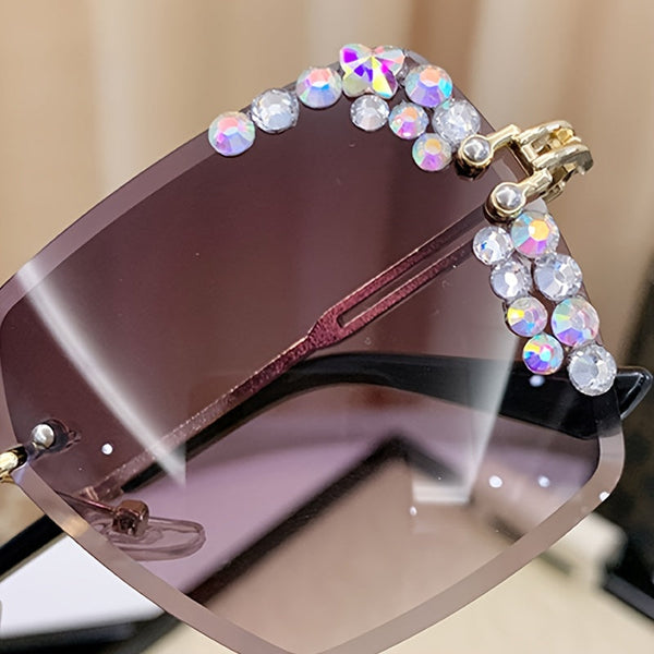 Women’s frameless gradient lens glasses with starry sky design. Trendy, lightweight, and casual accessory perfect for daily wear or gifting. goobingoo