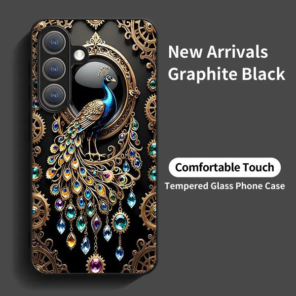 Golden Peacock Tempered Glass Phone Case – Samsung Galaxy Protection with Style goobingoo