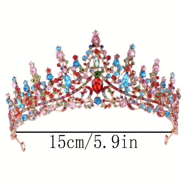 Luxury Colorful Crystal Bridal Headpiece & Jewelry Set – Crown, Necklace & Earrings for Weddings, Parties & Special Occasions goobingoo