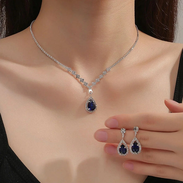 Elegant Droplet Necklace Earrings Set Wedding Party Jewelry