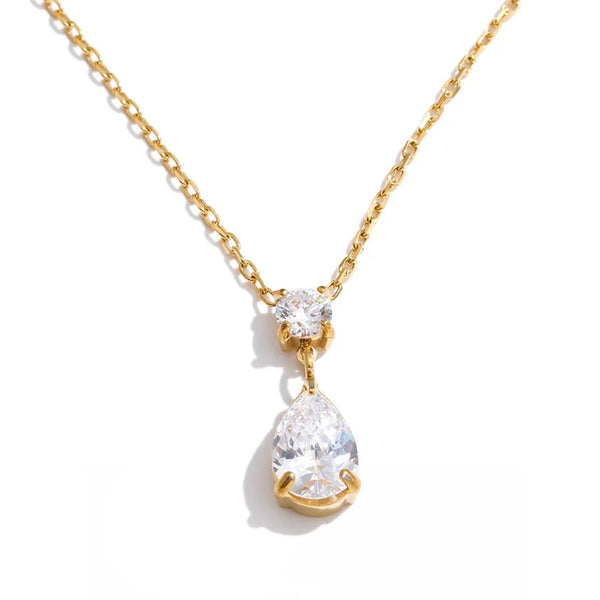 Cubic Zirconia Water Drop Pendant Necklace Stainless Steel