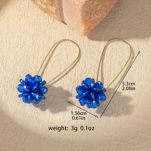 Pearl Petal Ball Earrings Trendy Floral Statement Jewelry blue