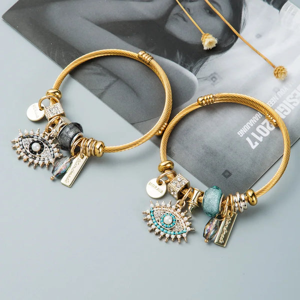 Evil Eye Stainless Steel Charm Bracelet — Gold Plated Daily Wear