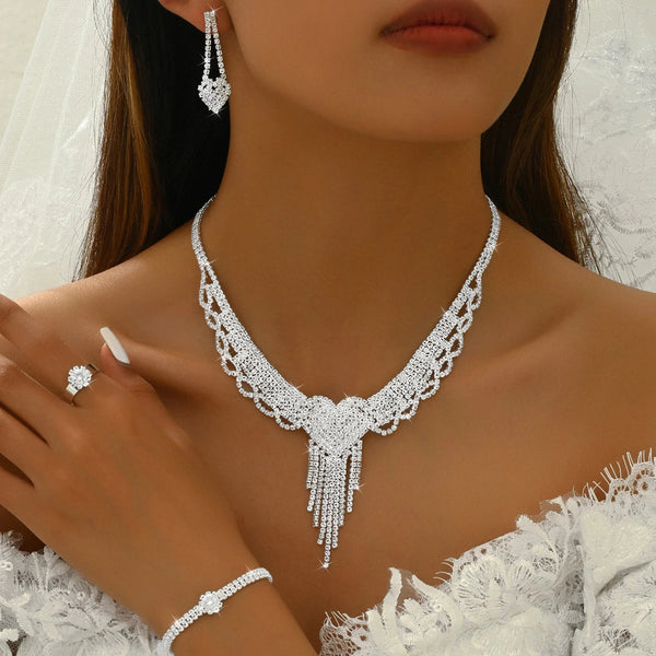 Peach Heart Tassel Jewelry Set Necklace Earrings Bracelet