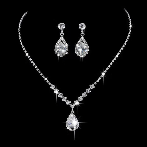 Elegant Droplet Necklace Earrings Set Wedding Party Jewelry