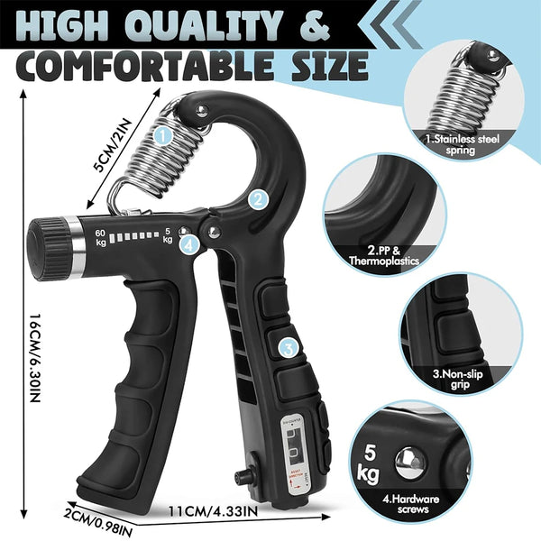 Adjustable Hand Gripper 5-60Kg Grip Strength Trainer Wrist Exerciser