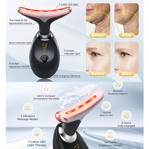 LED Face & Neck Massager 3/7 Color Light Beauty Device