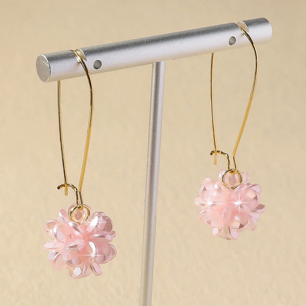 Pearl Petal Ball Earrings Trendy Floral Statement Jewelry pink