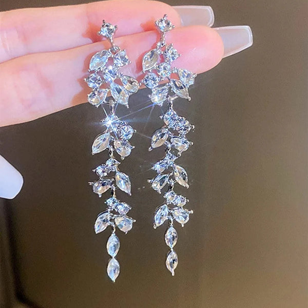 Vintage Rose Drop Earrings Long Diamond Elegant Jewelry
