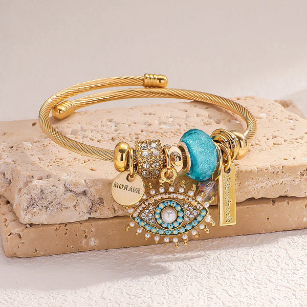 Evil Eye Stainless Steel Charm Bracelet — Gold Plated Daily Wear