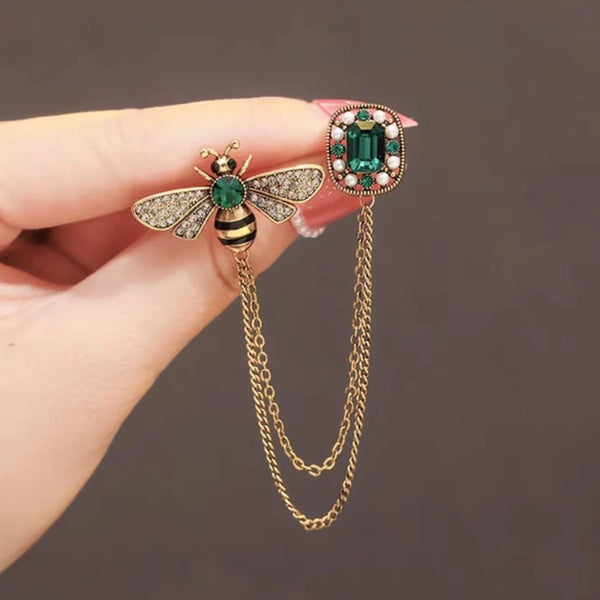 Crystal Bee Tassel Brooch Luxury Statement Pin