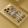 New Luxury Golden Series Phone Case – Diamond Accents & Golden Horse Motif (iPhone Compatible) goobingoo
