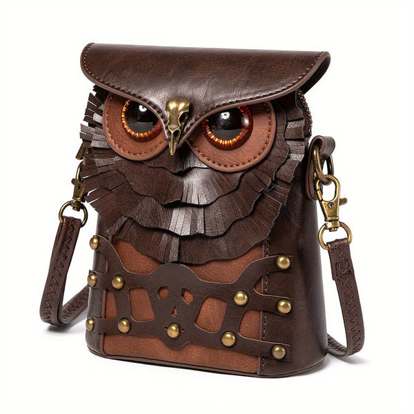 Women’s Medieval Steampunk Owl Mini Crossbody Bag – Studded Buckle Shoulder Bag for Renaissance Fairs goobingoo