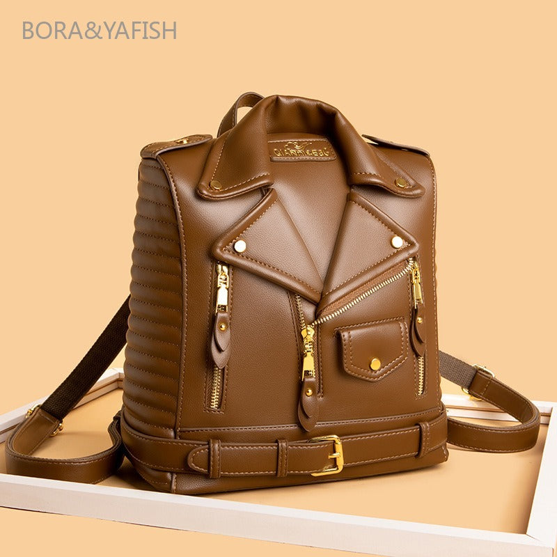 Women’s Moto Jacket Style Backpack – Fashion Versatile Daypack with Zipper Closure & Lined Interior, BORA&YAFISH Brand