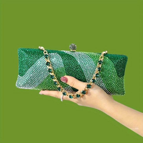 4pcs Women’s Crystal Evening Clutch Set – Geometric Design Kiss Lock Handbags with Jewelry Set, Detachable Strap for Weddings & Formal Events goobingoo