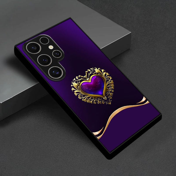 Matte Black Heart-Shaped Tempered Glass Case – Compatible with Samsung Galaxy S24 Series & Previous Models goobingoo