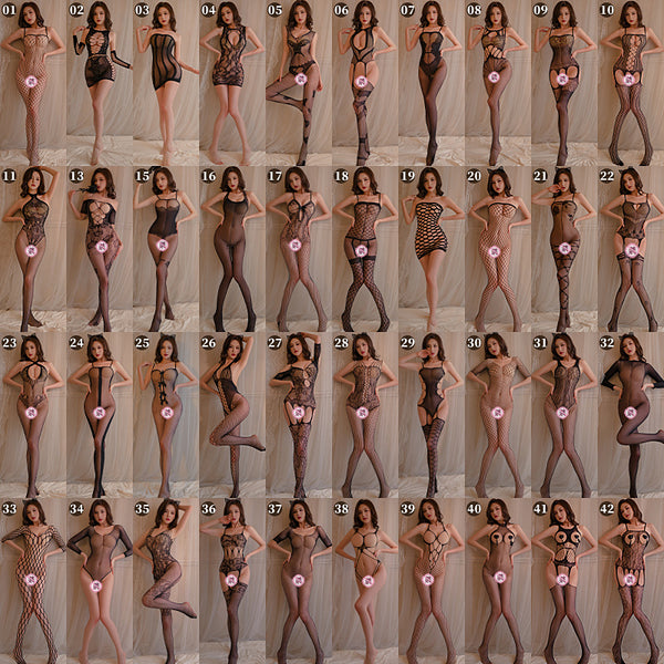 Women Sheer Lingerie Set Fishnet Bodysuit with Stockings