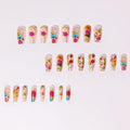48pcs 3D Goldfish Floral Press-On Nails – Medium Square Glossy Fake Nails with Jelly Glue & Nail File, Summer Nail Art Set for Women goobingoo