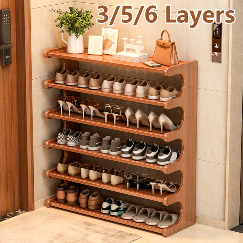 Bamboo Shoe Rack Organizer 3 5 6 Tier Wooden Shoe Storage Shelf for Entryway Front Door Closet Holds 6 15 24 Pairs Space Saving