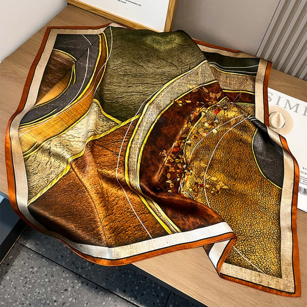 Mulberry Silk Scarf for Women – Brown Abstract Art Print, Luxury Silk Neck & Hair Scarf, 25.6", Elegant Gift for Christmas & Valentine’s Day goobingoo