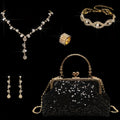 5-Piece Women’s Sequin Evening Clutch & Jewelry Set – Crossbody Dinner Bag with Necklace, Earrings, Bracelet & Ring goobingoo