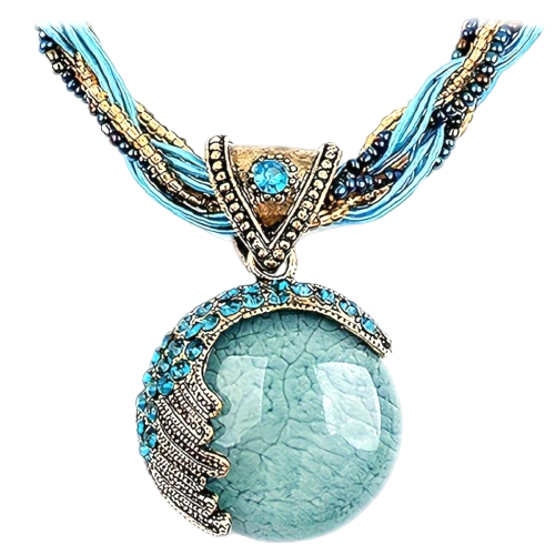 Bohemian Turquoise Pendant Necklace, Women’s Vintage Twisted Rope Chain Jewelry