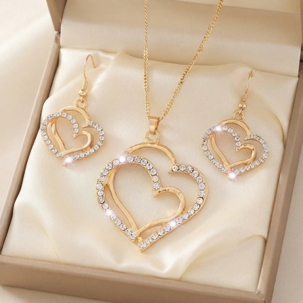 Double Heart Pendant Jewelry Set: A Symbol Of Eternal Connection goobingoo