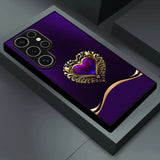 Matte Black Heart-Shaped Tempered Glass Case – Compatible with Samsung Galaxy S24 Series & Previous Models