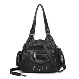 Women’s Rivet Washed Crossbody Bag – Soft Single-Shoulder Handbag with Large Capacity, Multi-Layer Design, Casual & Travel Bag