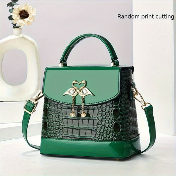 Women’s Crocodile-Embossed Crossbody Bag – Lightweight Large-Capacity Shoulder Purse with Heart Clasp & Magnetic Closure, Classic Vintage Style, 7 Colors goobingoo