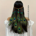 Handmade Peacock Feather Headband – Beaded Hair Accessory for Hippie, Festival & Party Wear goobingoo