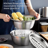 3PC Stainless Steel Kitchen Prep Set ? Bowl, Strainer & Grinder Combo with Drain System