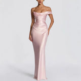 goobingoo Off-Shoulder Satin Bodycon Dress