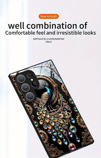 Golden Peacock Tempered Glass Phone Case – Samsung Galaxy Protection with Style goobingoo