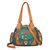 Women’s Rivet Washed Crossbody Bag – Soft Single-Shoulder Handbag with Large Capacity, Multi-Layer Design, Casual & Travel Bag
