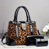 3pcs Women’s Handbag Set – Large Capacity Leopard Print Bags with Adjustable Crossbody & One-Shoulder Straps, Work, Party & Christmas Gift Set