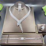 Women’s 4pcs Imitation Crystal Jewelry Set – V-Style Tassel Necklace, Dangle Earrings, Bracelet & Ring, Retro Elegant Party Accessories