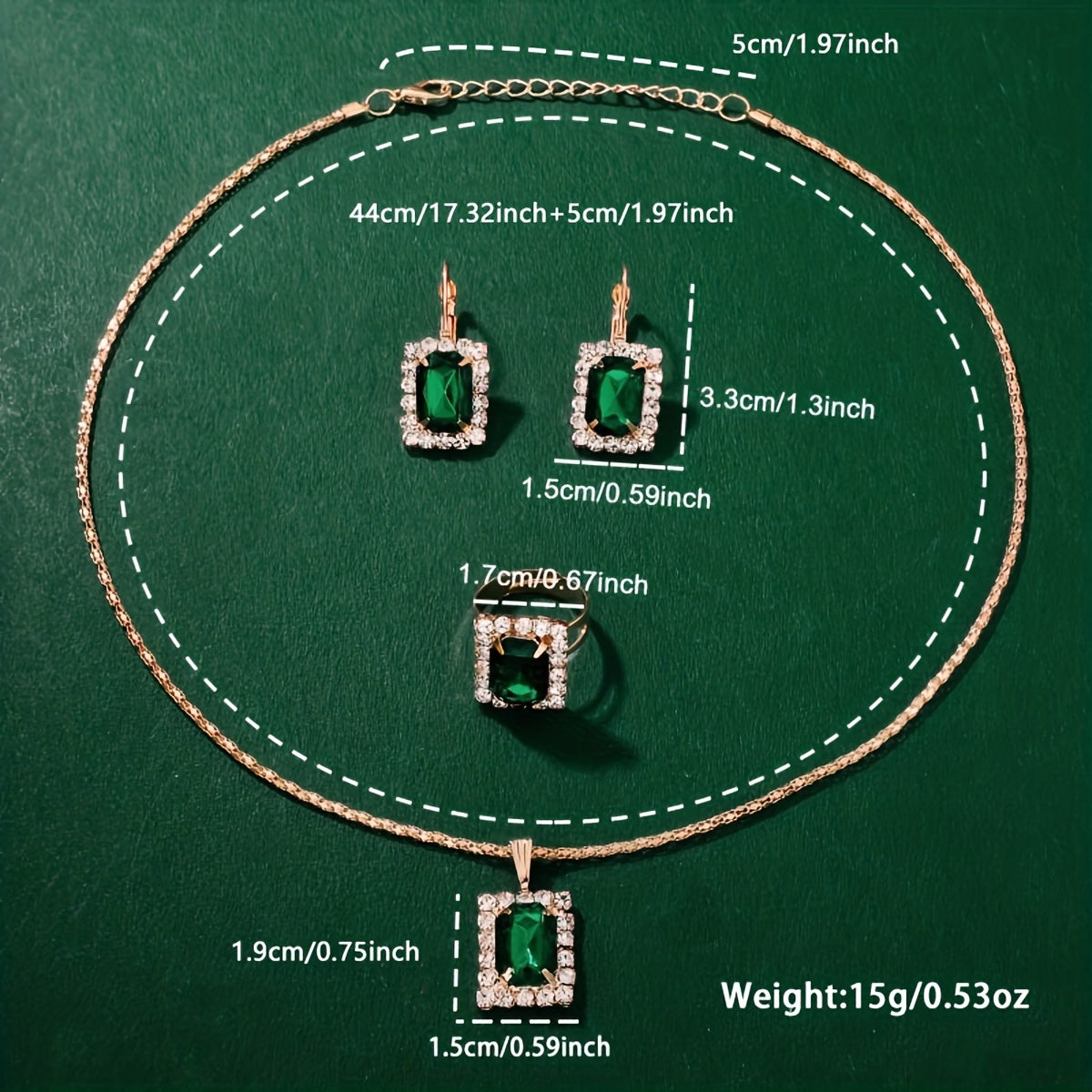 Elegant 5 pcs Women's Fashion Quartz Square Watch + New Square Shiny Necklace, Ring, Earrings Jewelry Set, Birthday, Christmas, New Year, Gift for Friends, Suitable for Daily Wear. goobingoo
