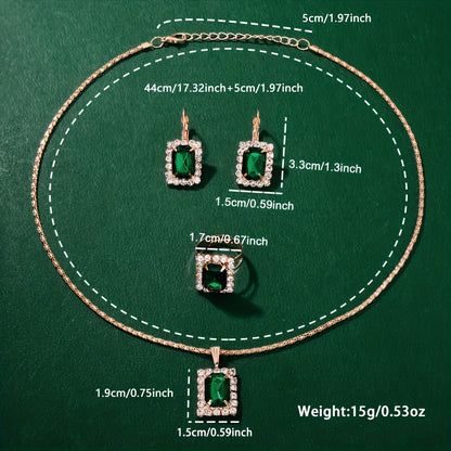 Elegant 5 pcs Women's Fashion Quartz Square Watch + New Square Shiny Necklace, Ring, Earrings Jewelry Set, Birthday, Christmas, New Year, Gift for Friends, Suitable for Daily Wear. goobingoo