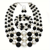 goobingoo Bohemian Multi-Layer Faux Pearl Jewelry Set - Statement Necklace, Bracelet & Earrings