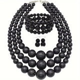 goobingoo Bohemian Multi-Layer Faux Pearl Jewelry Set - Statement Necklace, Bracelet & Earrings