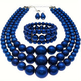 goobingoo Bohemian Multi-Layer Faux Pearl Jewelry Set - Statement Necklace, Bracelet & Earrings
