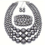goobingoo Bohemian Multi-Layer Faux Pearl Jewelry Set - Statement Necklace, Bracelet & Earrings
